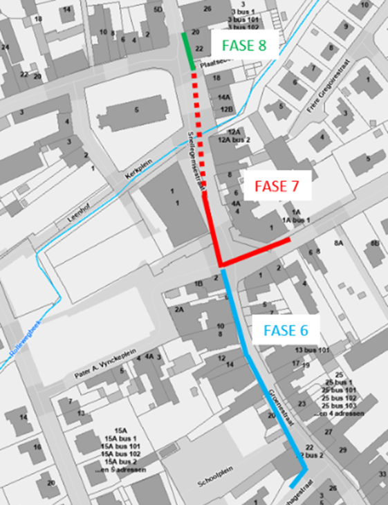 Kaartje met Fase 6 t.e.m. 8 van de nutswerken