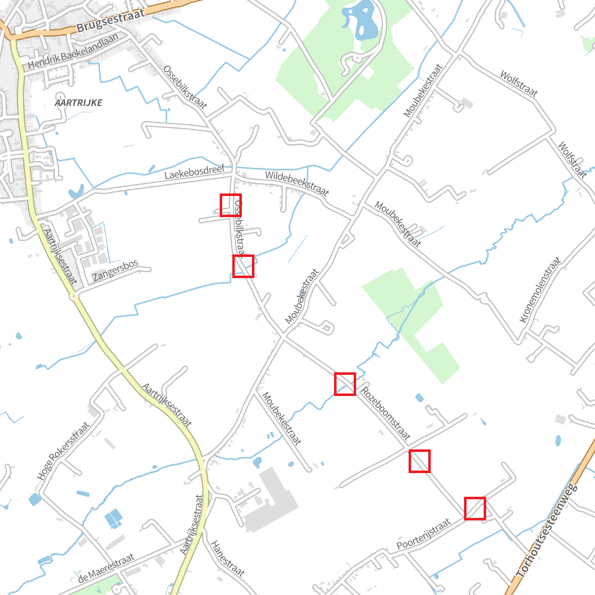 Kaartje met aanduiding fase 1 en 2 werken Ossebilkstraat en Rozeboomstraat